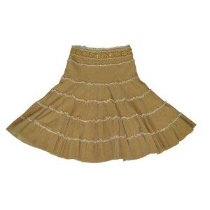 Vintage Ceres y2k Beige Tiered Cotton Corduroy Beaded Skirt Juniors Size Large